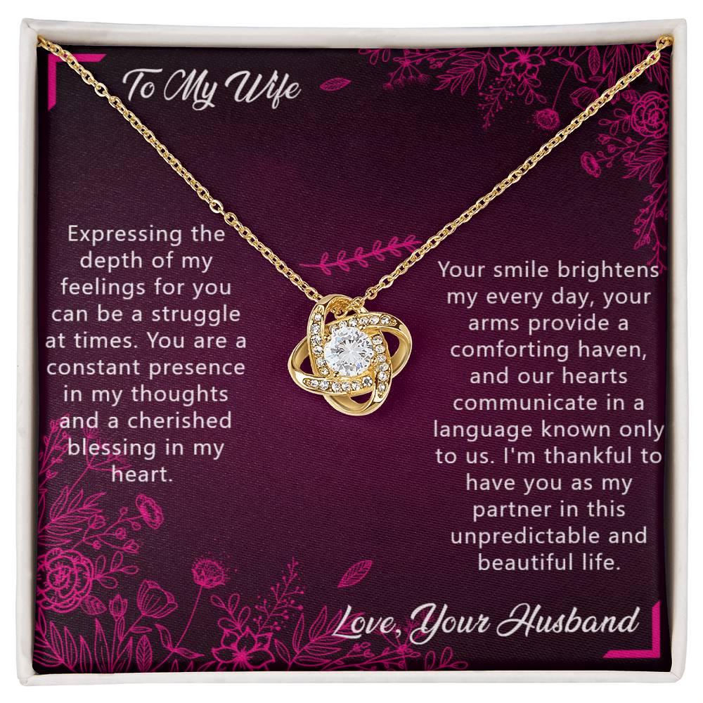 Beautiful Love Knot Necklace with a message card, sometimes finding the right words can take time, this card says it all.