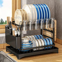 Load image into Gallery viewer, 2-Tier Dish Rack with Drainboard &amp; Utensil Holder
