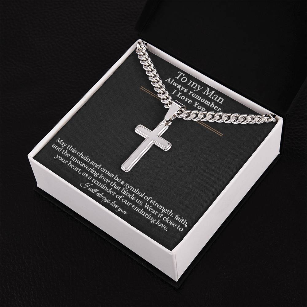 Men's Cuban Chain with Artisan Cross Necklace, remind him of your love and faith when he wears this Cross Necklace