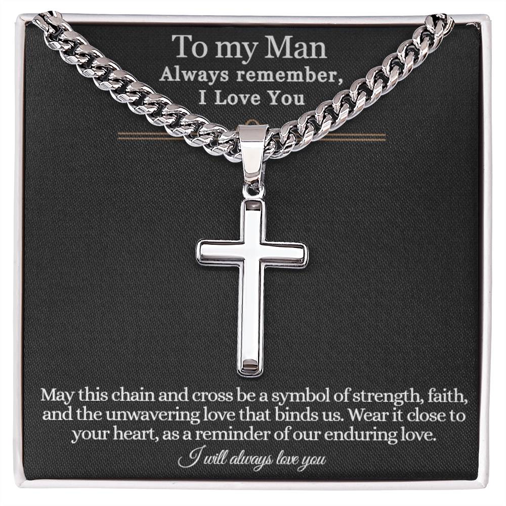 Men's Cuban Chain with Artisan Cross Necklace, remind him of your love and faith when he wears this Cross Necklace