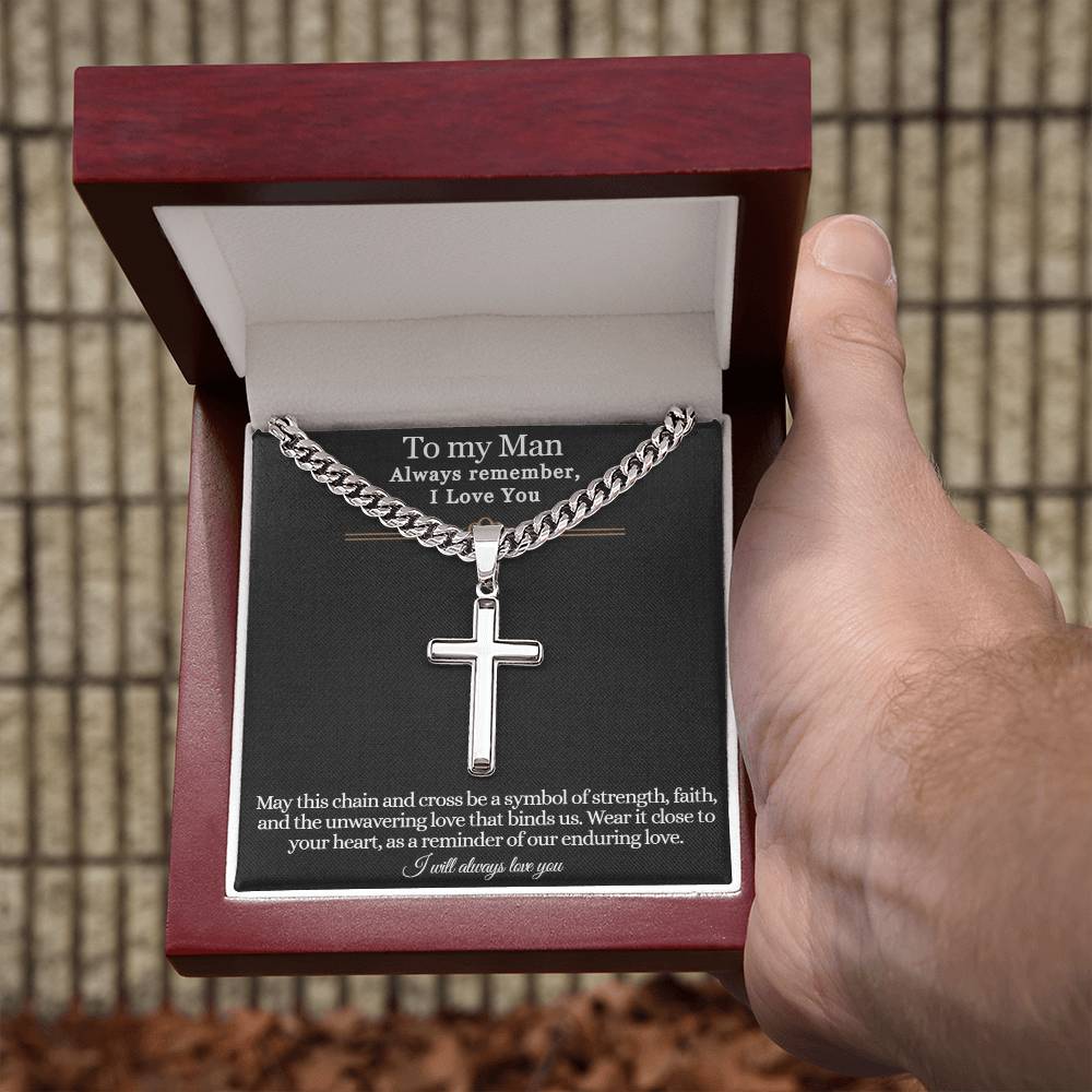 Men's Cuban Chain with Artisan Cross Necklace, remind him of your love and faith when he wears this Cross Necklace