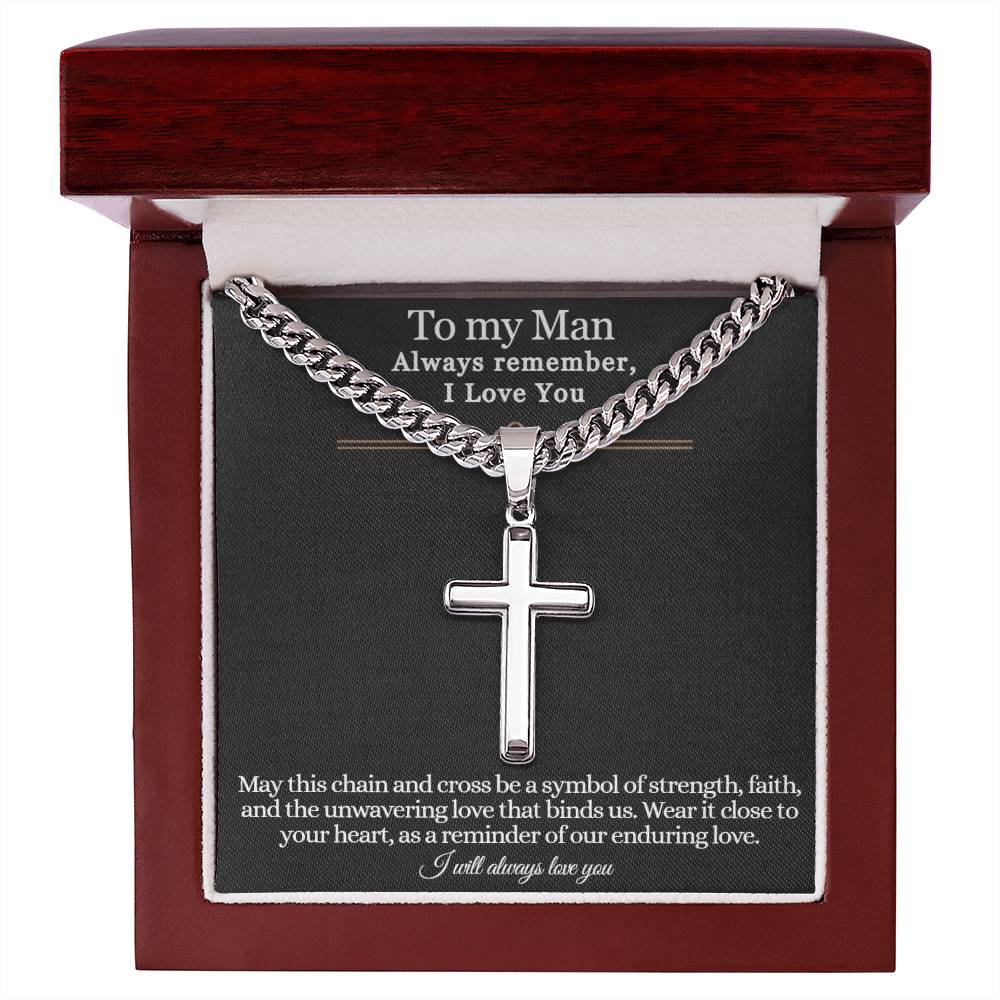 Men's Cuban Chain with Artisan Cross Necklace, remind him of your love and faith when he wears this Cross Necklace