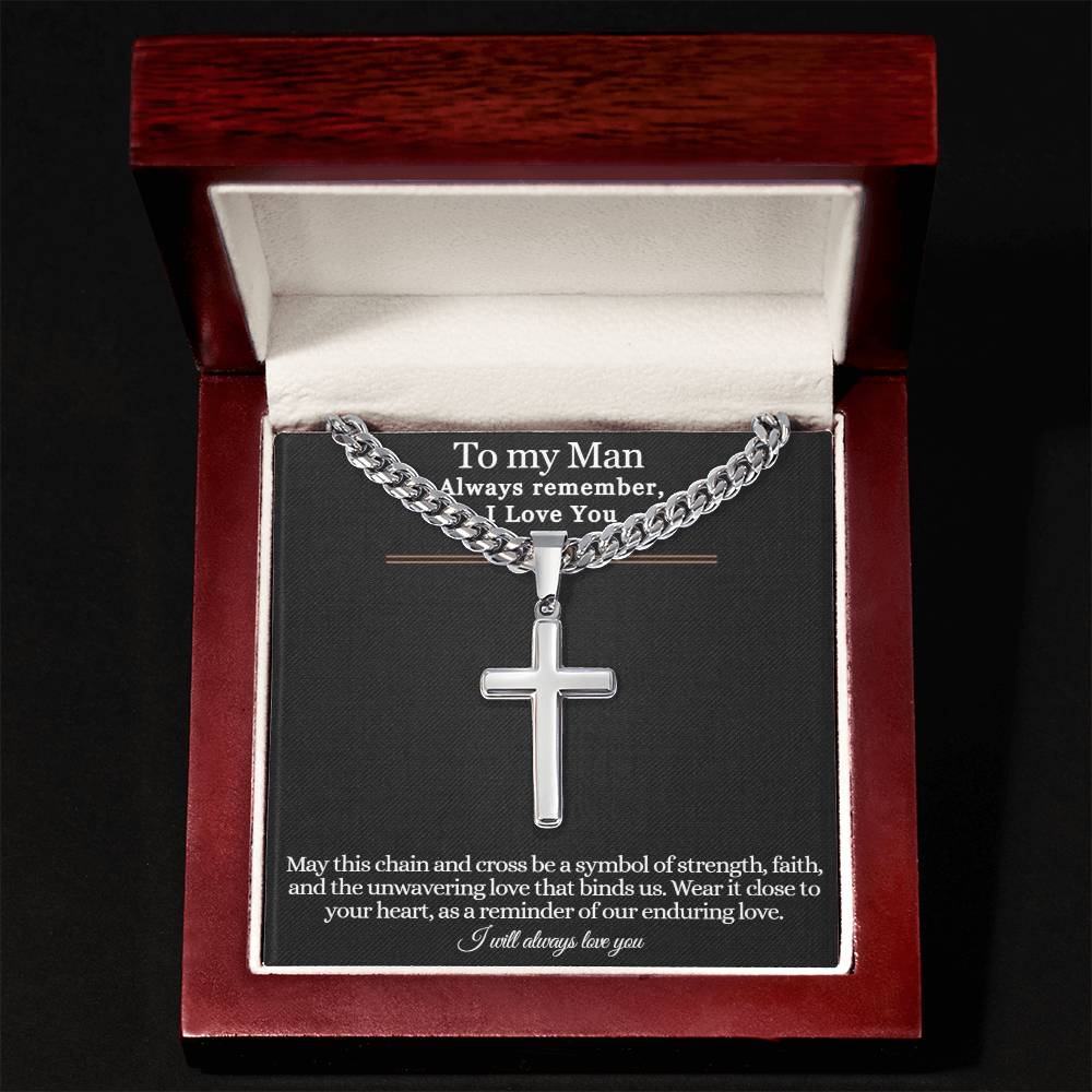 Men's Cuban Chain with Artisan Cross Necklace, remind him of your love and faith when he wears this Cross Necklace