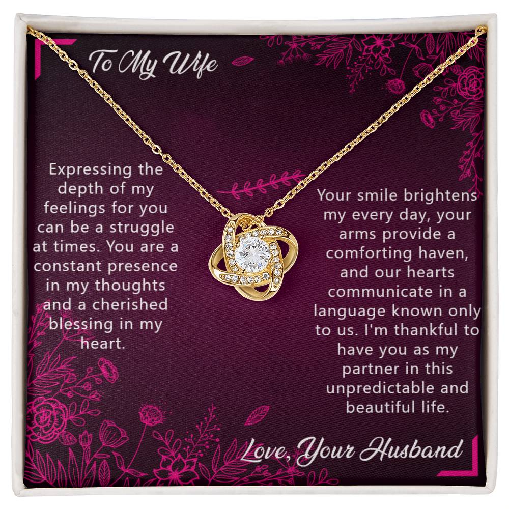 Beautiful Love Knot Necklace with a message card, sometimes finding the right words can take time, this card says it all.