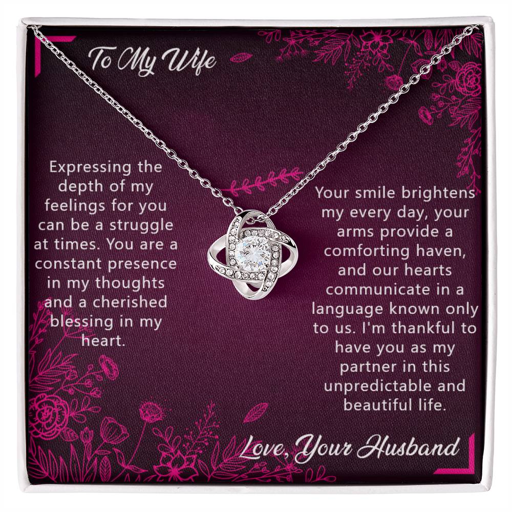 Beautiful Love Knot Necklace with a message card, sometimes finding the right words can take time, this card says it all.