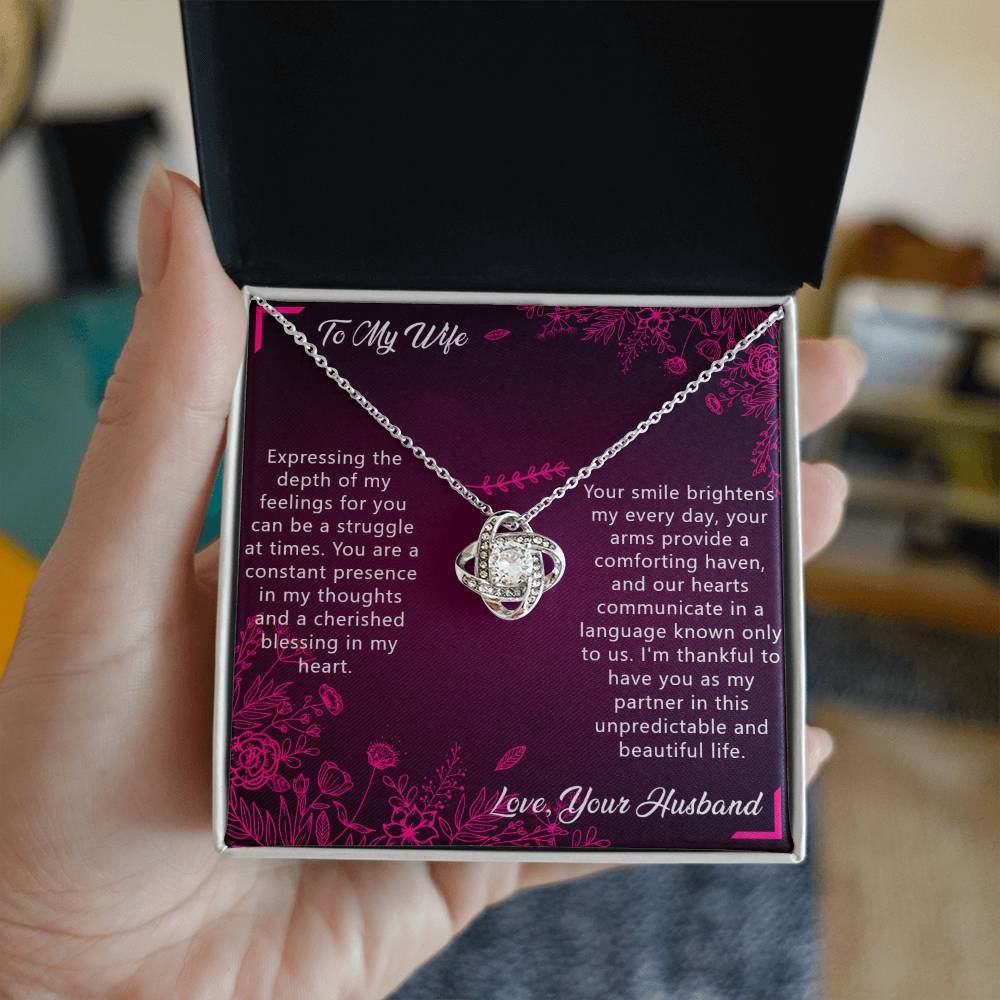 Beautiful Love Knot Necklace with a message card, sometimes finding the right words can take time, this card says it all.