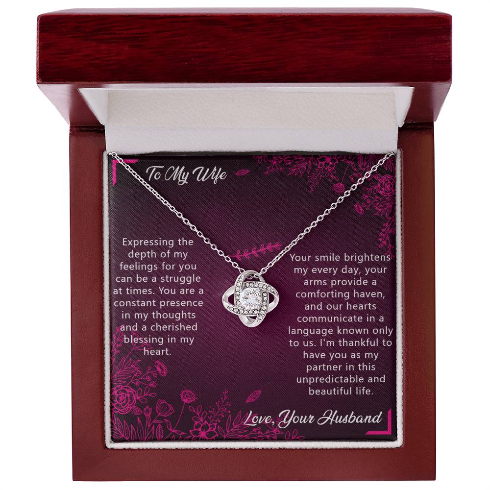 Beautiful Love Knot Necklace with a message card, sometimes finding the right words can take time, this card says it all.