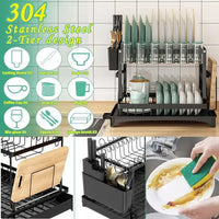 Load image into Gallery viewer, 2-Tier Dish Rack with Drainboard &amp; Utensil Holder
